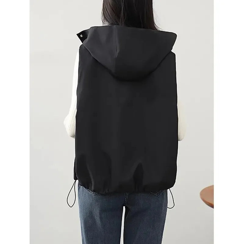 Casual Single Breasted Hooded Sleeveless Vest For Women