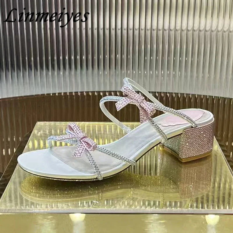 Crystal Rhinestone Butterfly Knot High Heel Sandals for Women