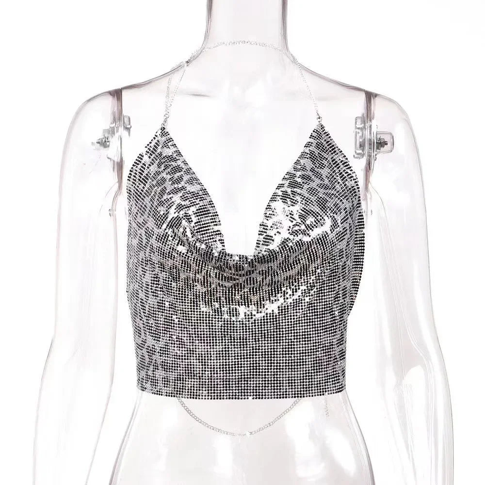 Tank Top Women Metal Sequin Camisole Party Nightclub Music Festival Sleeveless Sexy Vest for Female Streetwear 2025 Summer New