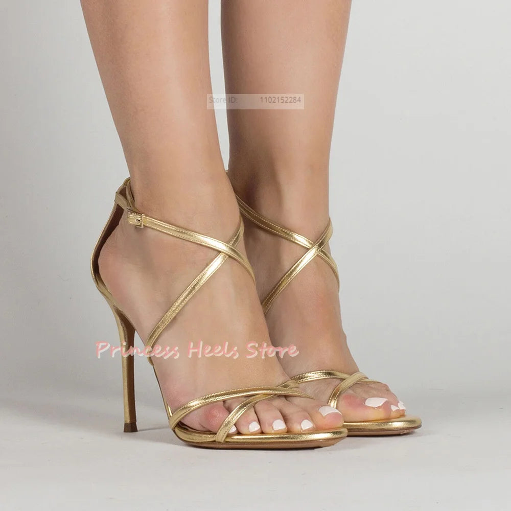 Round Toe Straps Sandals With Thin Heels for Women