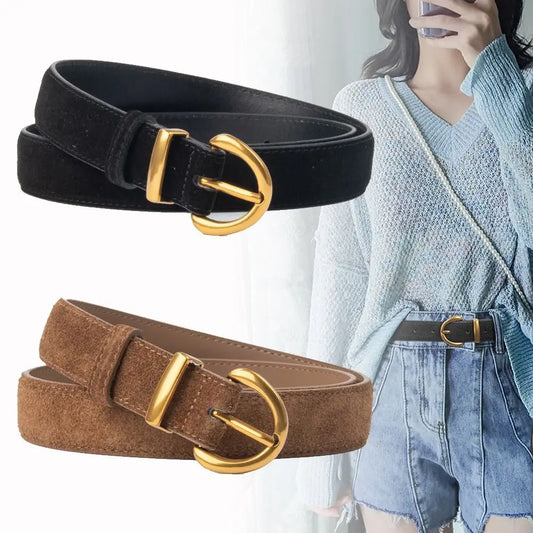 Casual Women Suede Genuine Leather Belt Retro Trend Alloy Pin Buckle Belt Luxury Design Business Belt Gifts Business Waist Strap