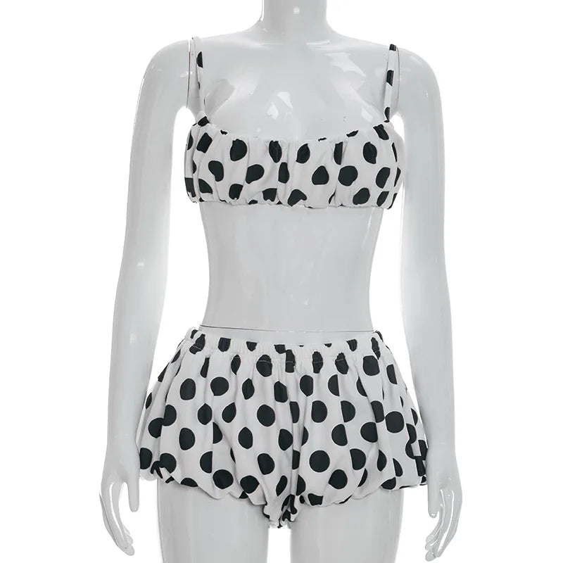 Polka Dot Spaghetti Strap Crop Top and Shorts Two Piece Set for Women