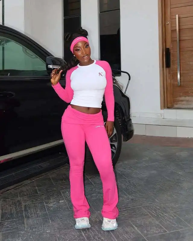 FAGADOER Casual 2 Pieces Set for Woman Long Sleeve Round Neck T-Shirt and High Waist Pants Matching Tracksuits Female Sportswear