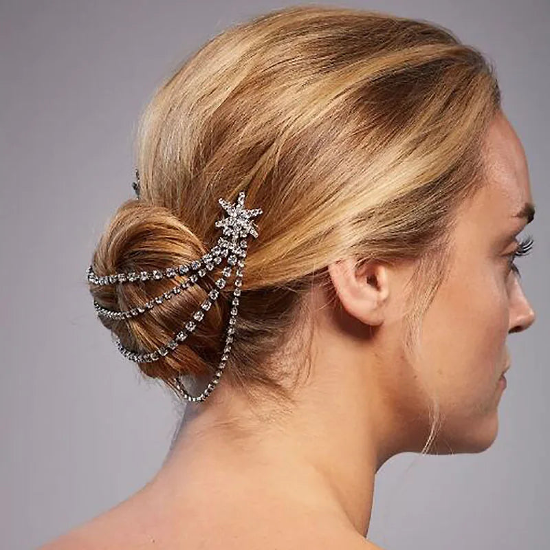 Star Crystal Tassel Hair Comb Headpiece
