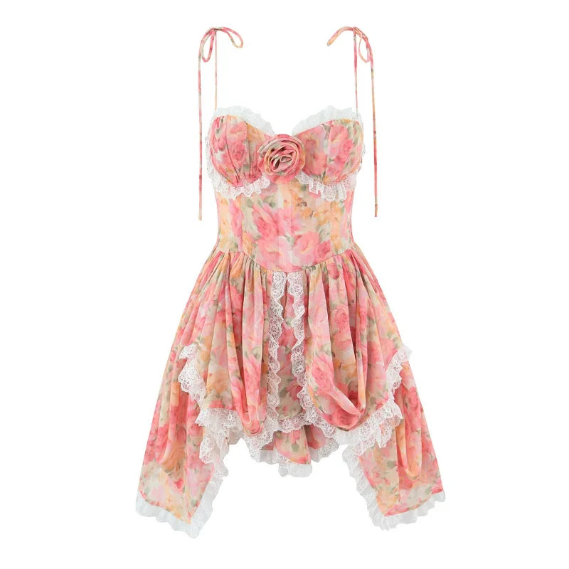 Floral Lace Backless Pleated Party Dress for Women