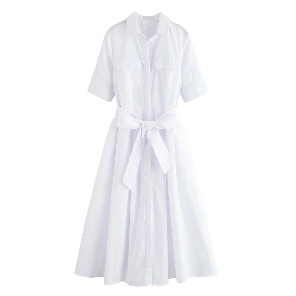 Lapel Casual Pockets Short Sleeve Shirt Dress for Women