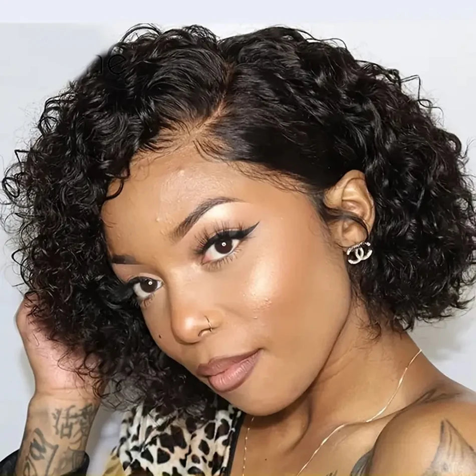 Curly Pixie Cut Lace Frontal Human Hair Wig for Women