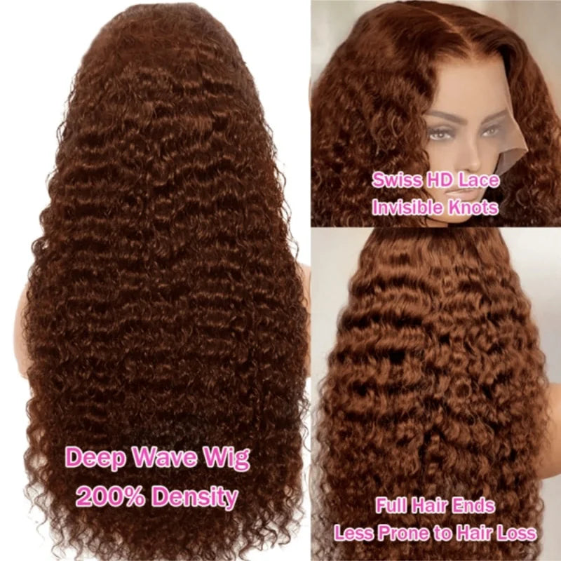 Chocolate Brown Deep Wave Human Hair Wig for Women