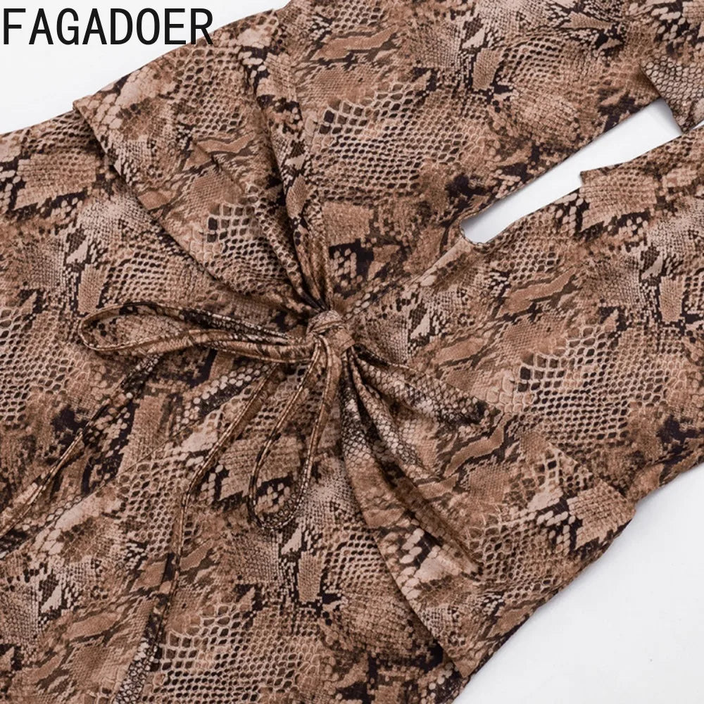 Sexy Halter Backless Patchwork Python Print Bodycon Jumpsuit for Women