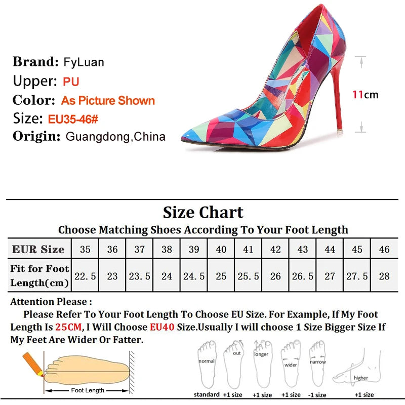 Colorful Printed Pointed Toe High Heel Pumps for Women