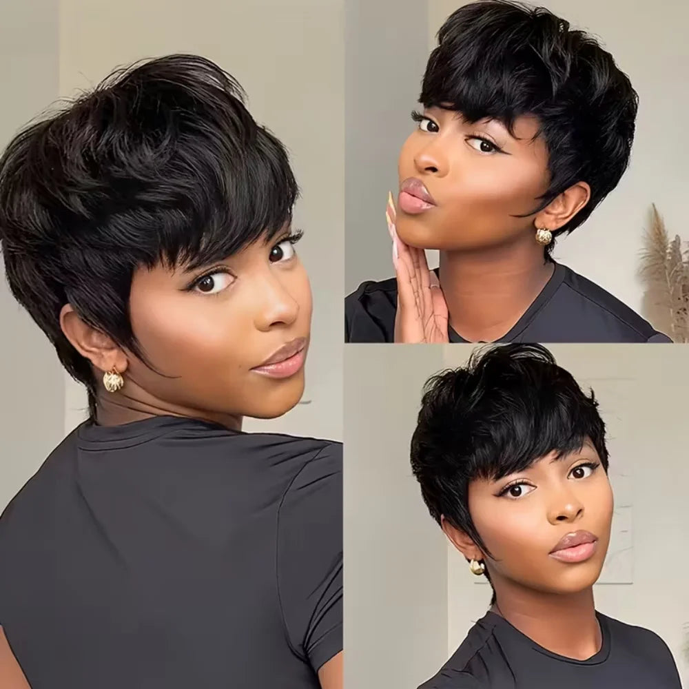 Natural Look Short Pixie Cut Human Hair Wig for Women