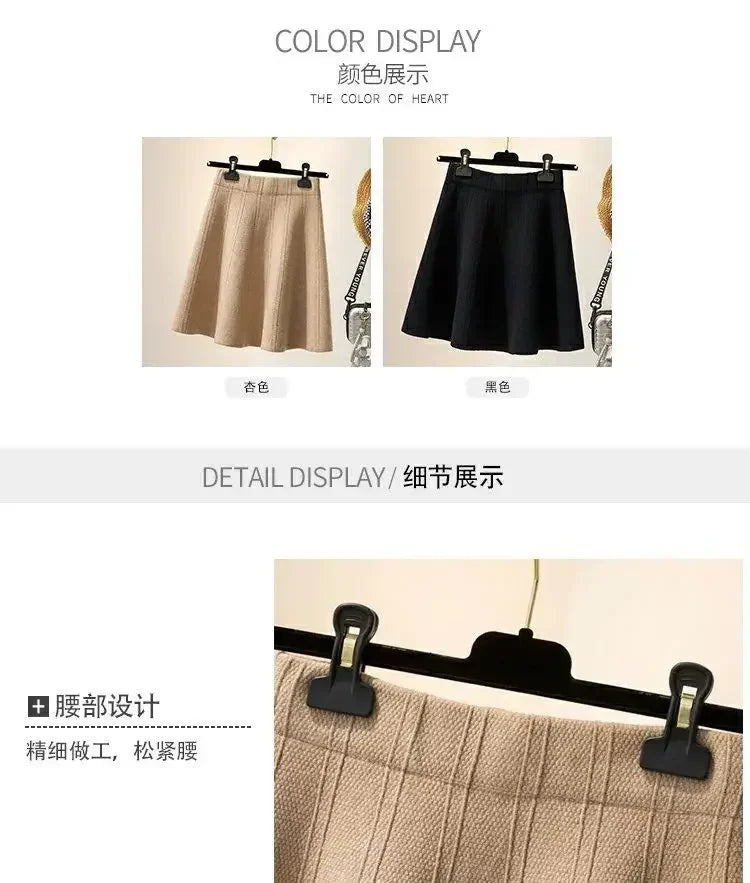 Solid Color High Waist Elastic Knitted Mini Skirt For Women