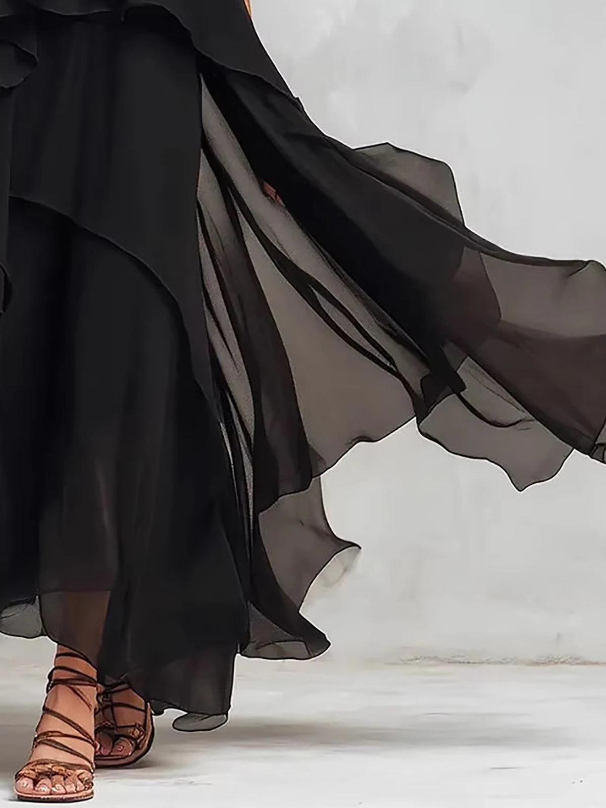 Boho Chiffon Tiered Asymmetrical Maxi Dress For Women