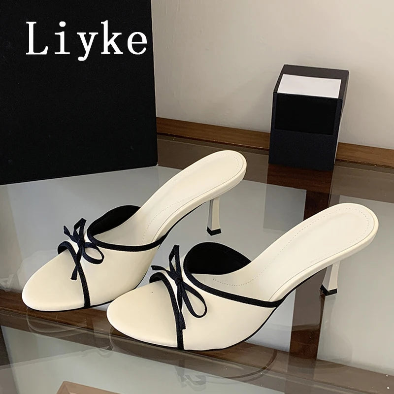 Polka Dot Silk Butterfly Knot Heeled Sandals for Women