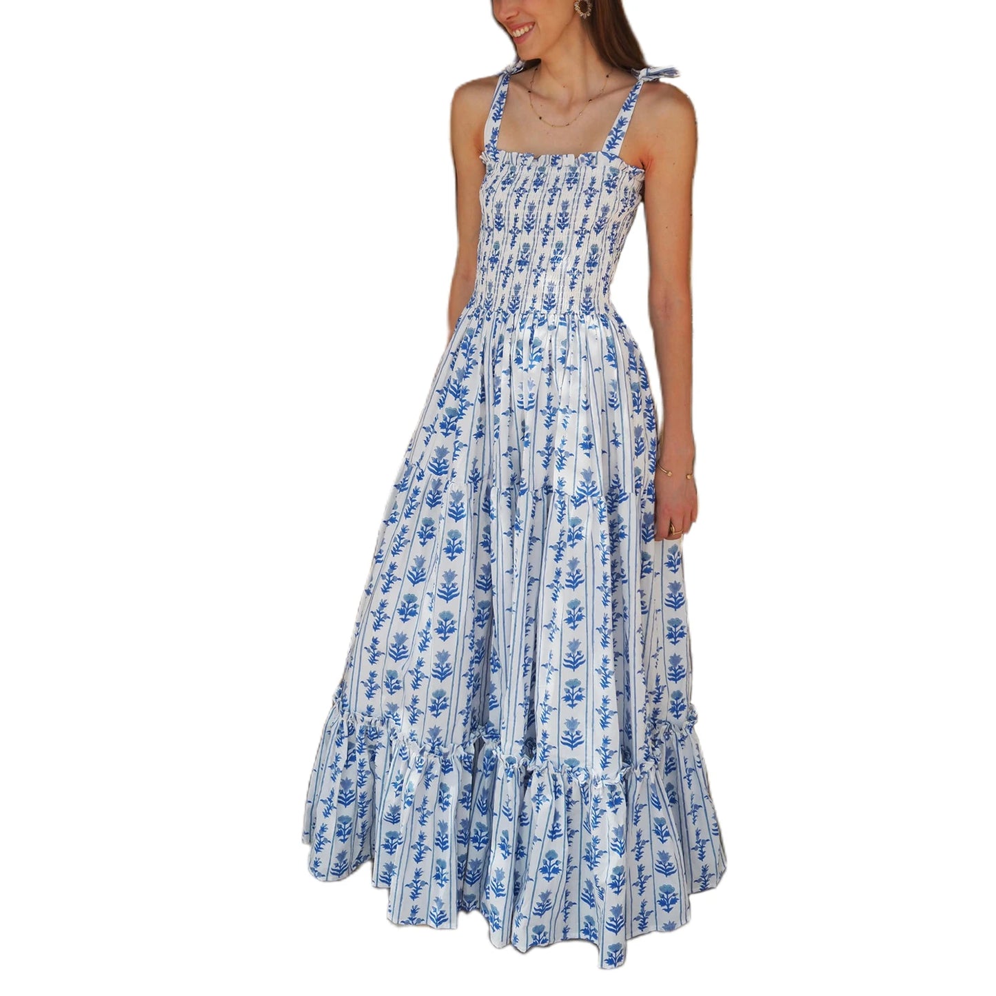 Women'S Sleeveless Printed Lace Up Dress Casual Summer Printed Lace Up A-Line Party Dress Suitable For Holiday Beach Street Wear