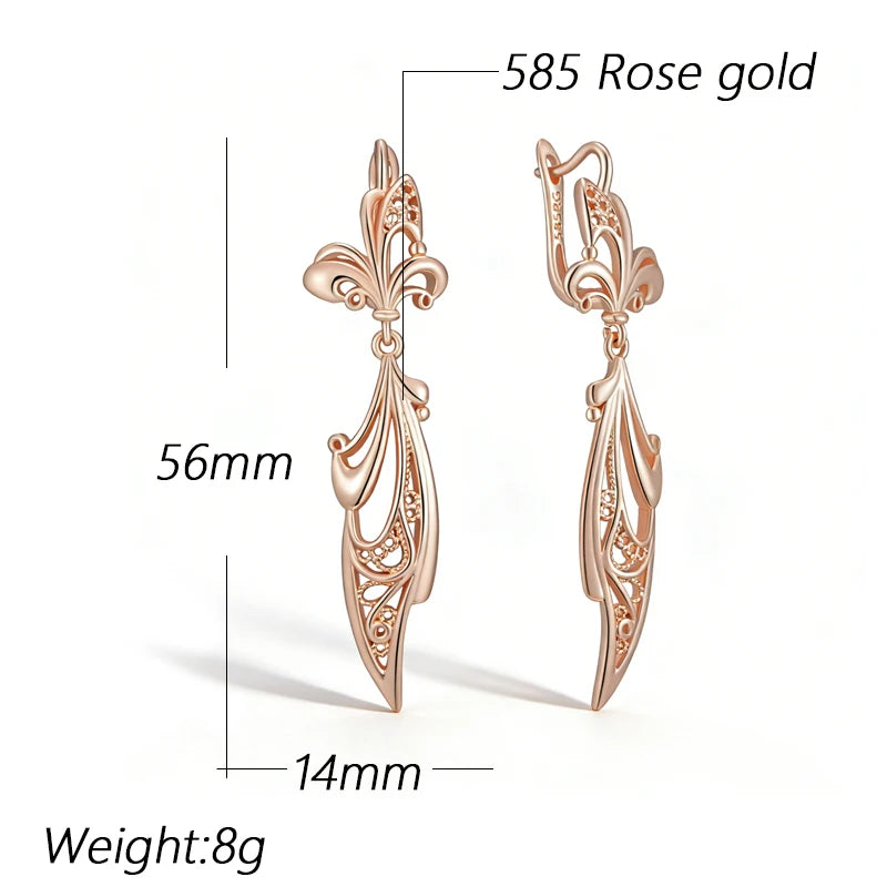 Glossy Rose Gold Flower Drop Earrings