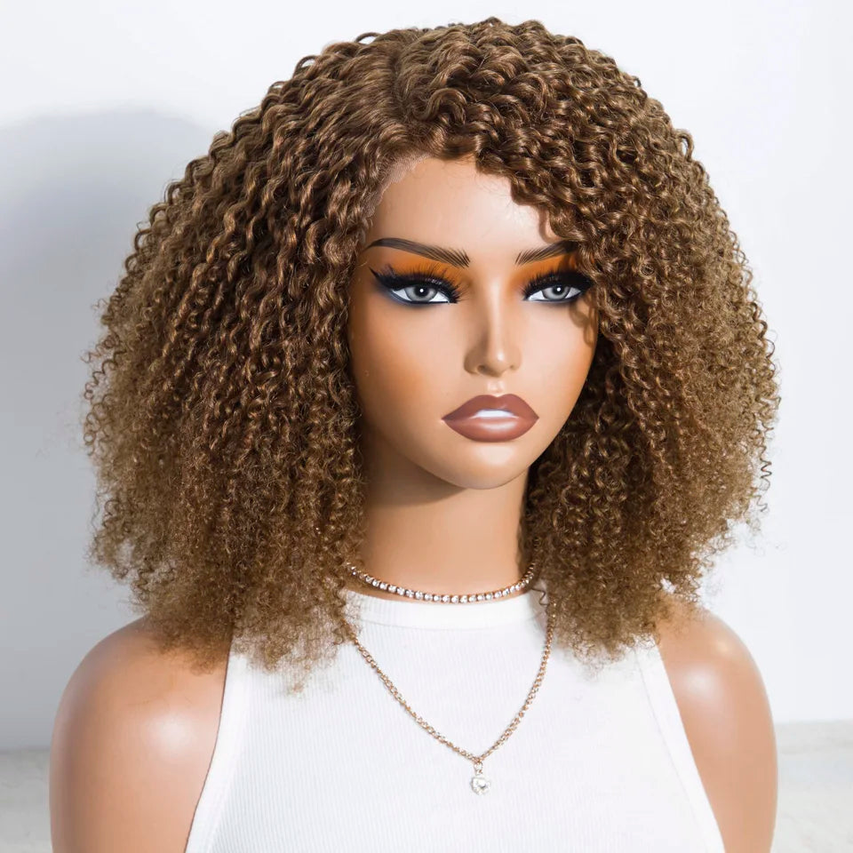 Ombre Brown Kinky Curly Glueless Bob Lace Wig for Women