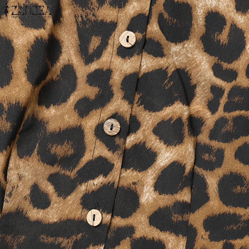 Leopard Print Puff Sleeve Pants Set