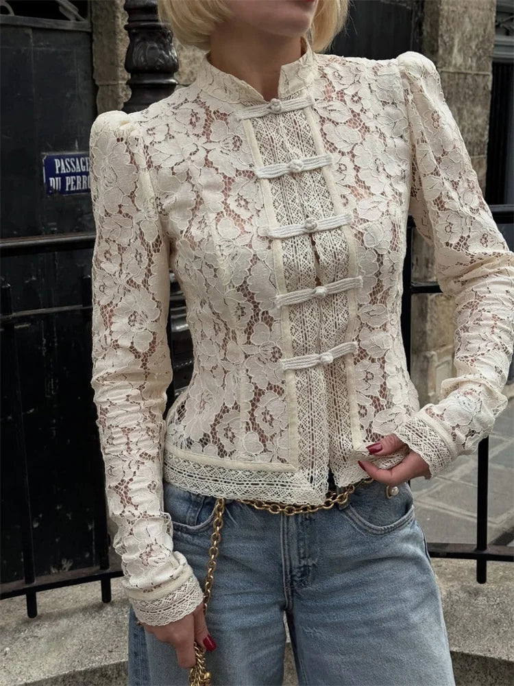 Lace See Through Hollow Out Blouse