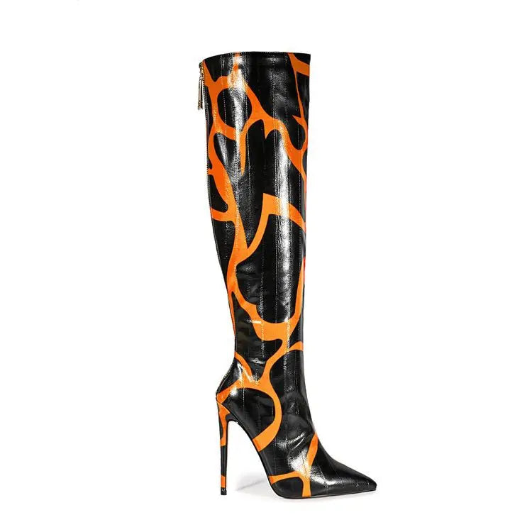 Fashion Stretch Back Zipper Stiletto Pointed Toe Knee High Boots for Women