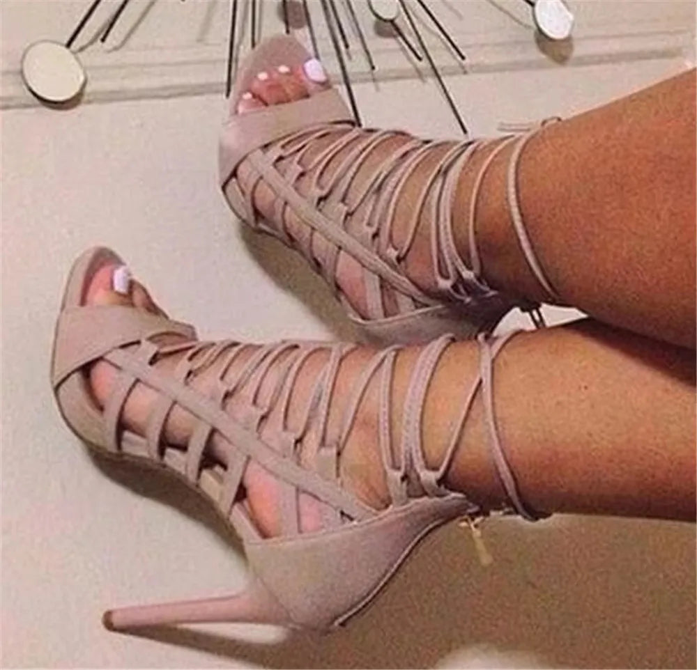Strappy Lace Up Open Toe Gladiator Sandals For Women