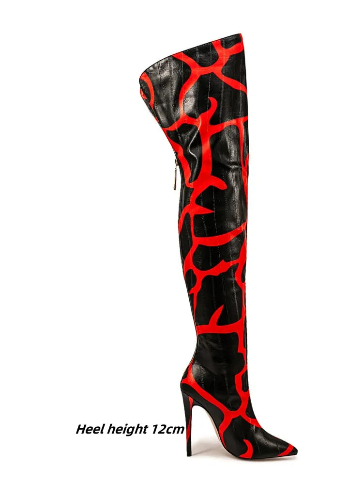 Sexy Striped Back Zip Over-the-Knee Boots for Women