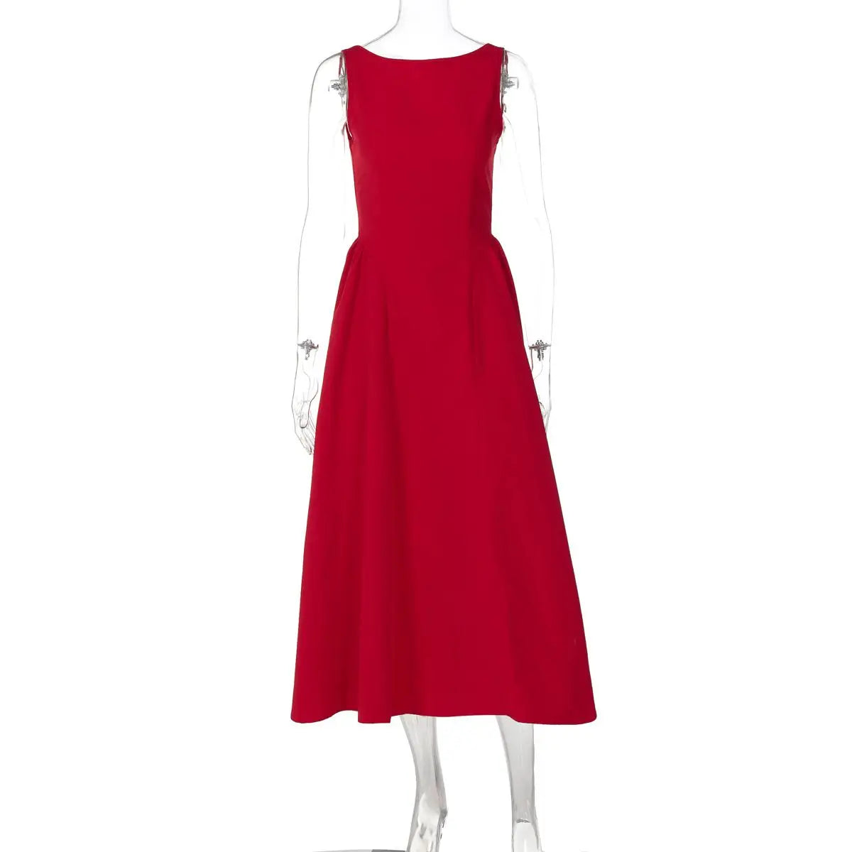 Solid Color Sleeveless Backless Dress with Waist Tie for Women