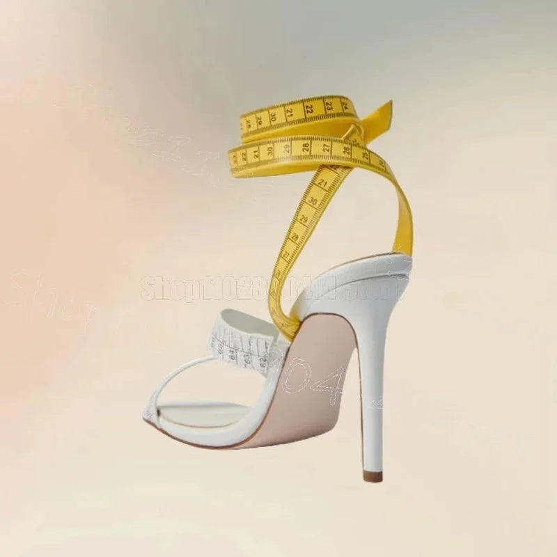 Striped Design Elegant Buckled Open Toe Sandals for Women