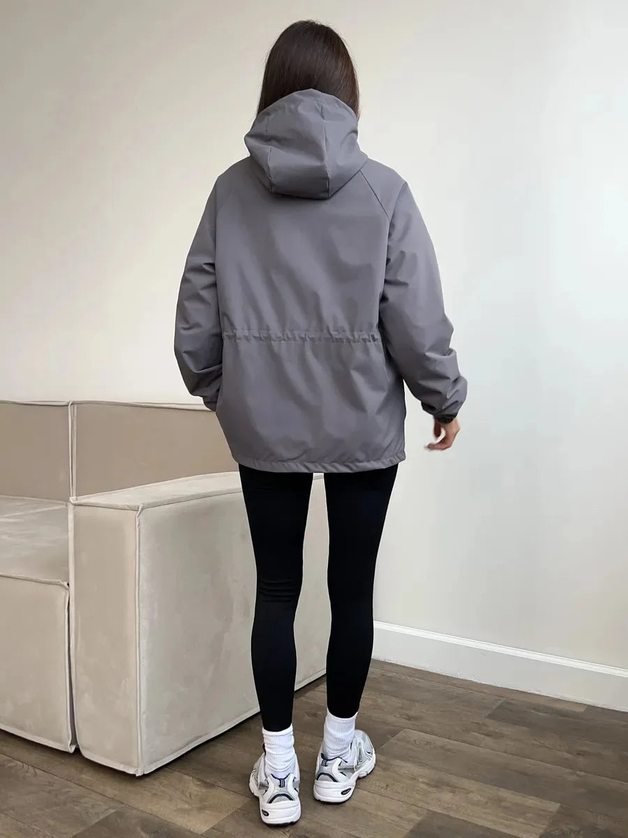 Hooded Hardshell Jacket With Pockets And Zipper for Women