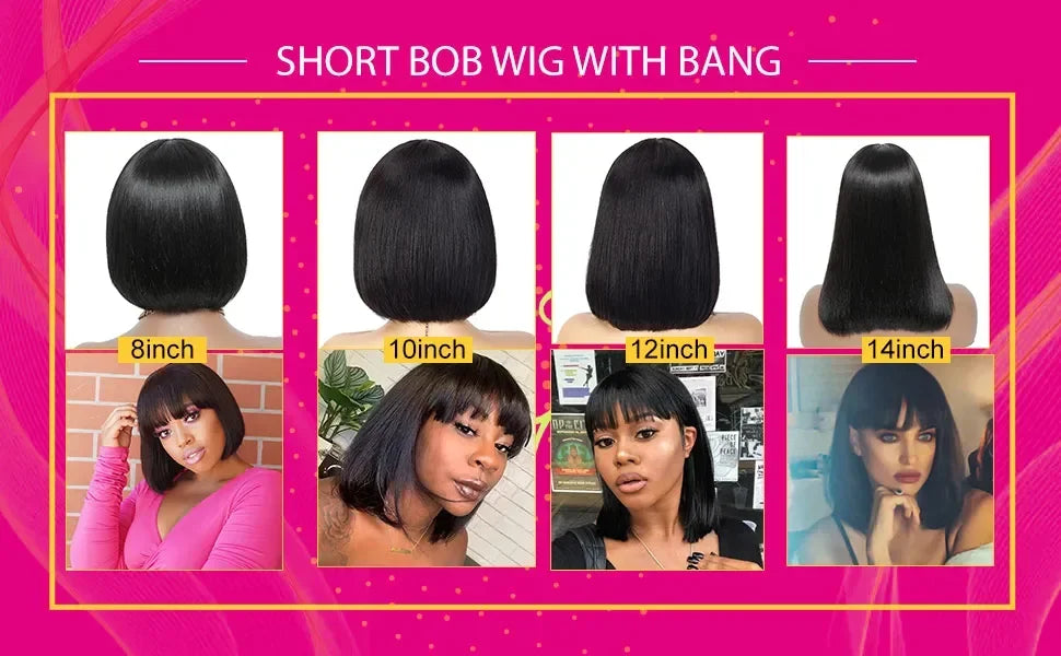 Short Straight Bob Human Hair Wig With Bangs for Women