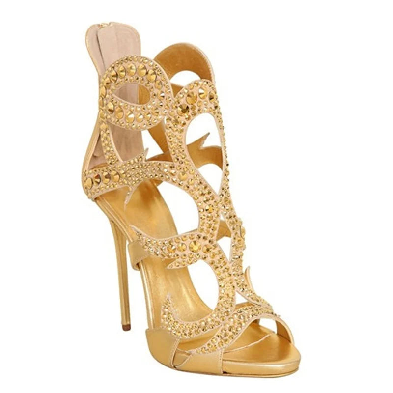 Crystal Embellished Stiletto Sandals With Zipper for Women