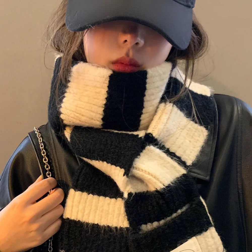 Striped Knit Scarf Wrap With Pockets
