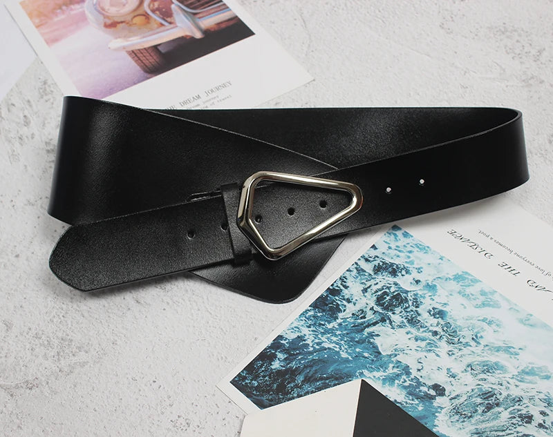 [EAM]  Irregular Genuine Leather Wide Multicolor Belt Personality Women New Fashion Tide All-match Spring Autumn 2025 1DD3996