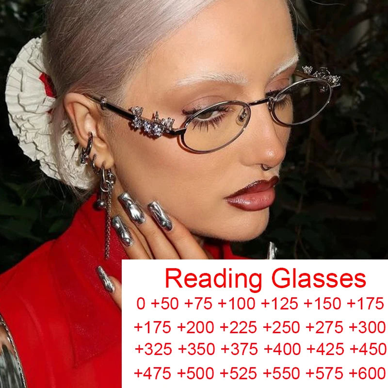 Oval Rhinestone Blue Light Reading Glasses for Women