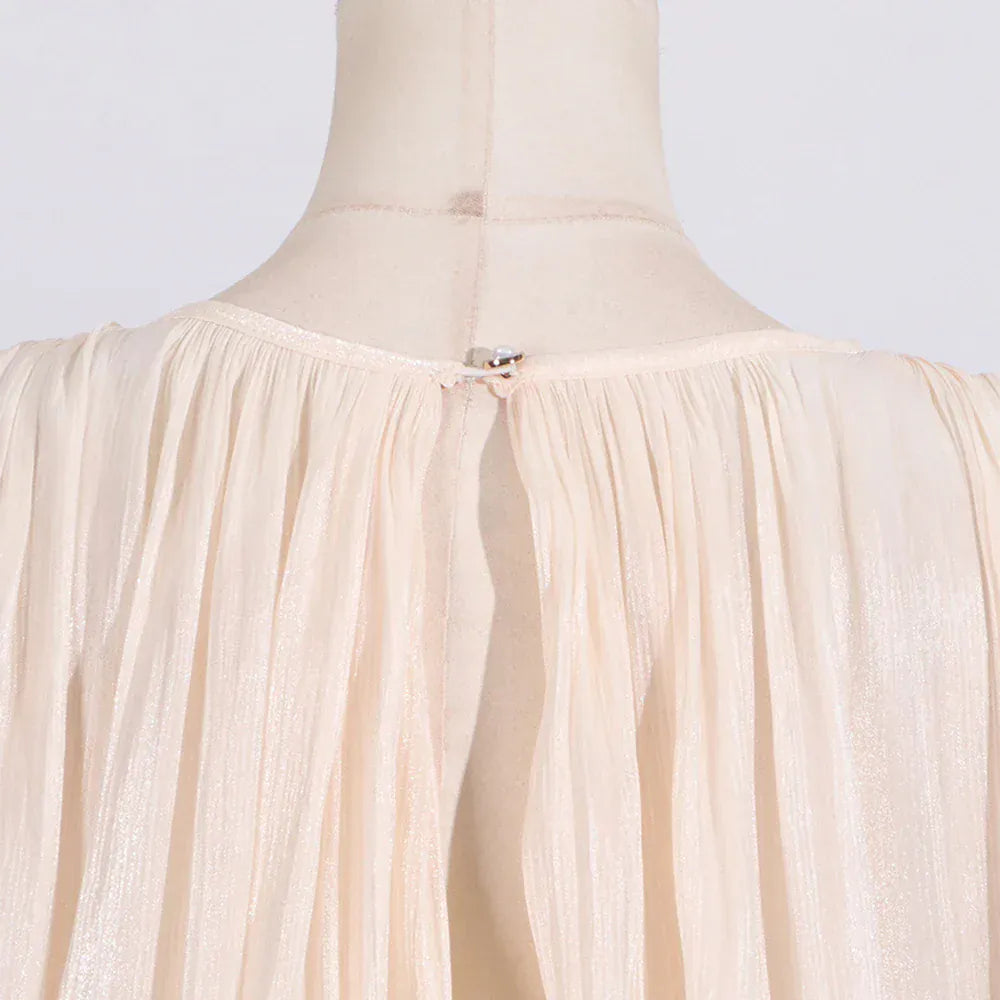 TWOTWINSTYLE Loose Solid Dresses For Women Round Neck Lantern Sleeve High Waist Spliced Fold Mini Chic Dress Female Fashion 2025