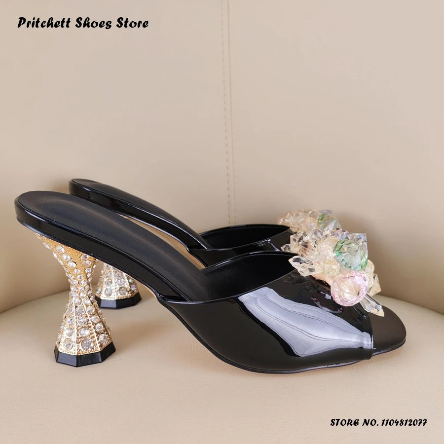 Sleek Patent Leather Square Open Toe Mules With Crystal Trim For Women