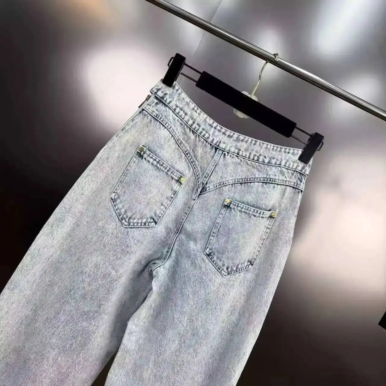 ANJY Autumn New Women's Streetwear Y2K Chic Fashion Safari Style Niche Personality Spliced Button Jeans Casual Denim Pants A7689