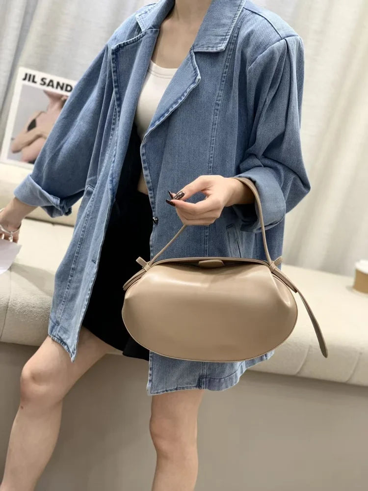 Circular Three-dimensional Bowling Bag For Women Fashion Leather Ruched Top Handle Handbags Casual Shoulder Crossbody Bag Purses