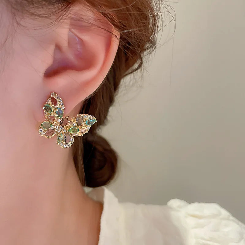 Colorful Butterfly Zircon Stud Earrings