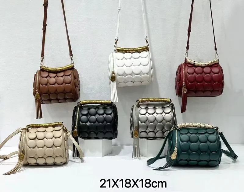 Retro Button Leather Bucket Shoulder Bag