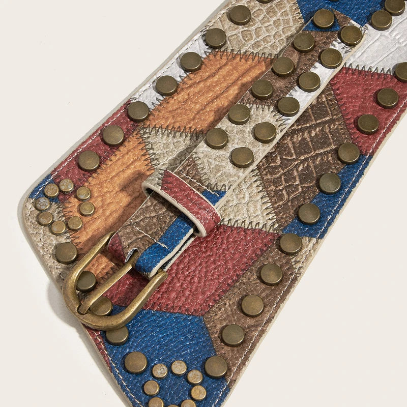 Vintage Carved Wide Waist Belt With Metal Buckle for Women