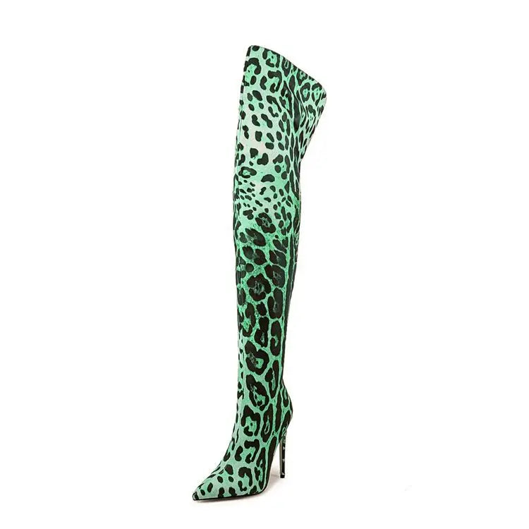 Purple Gradient Leopard Print Over-the-Knee Boots for Women