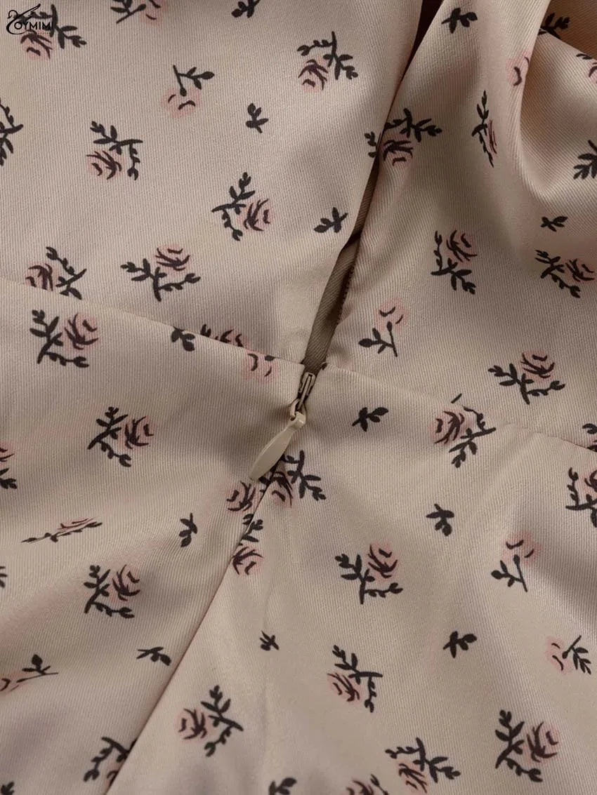 Oymimi Casual Apricot Print 2 Pieces Set For Woman Elegant Long Sleeve Button Ruffled Shirts And High Waist Side Slit Skirts Set