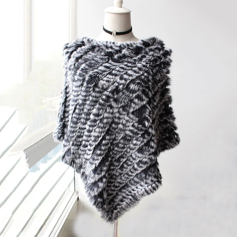 Rabbit Fur Knit Shawl Coat