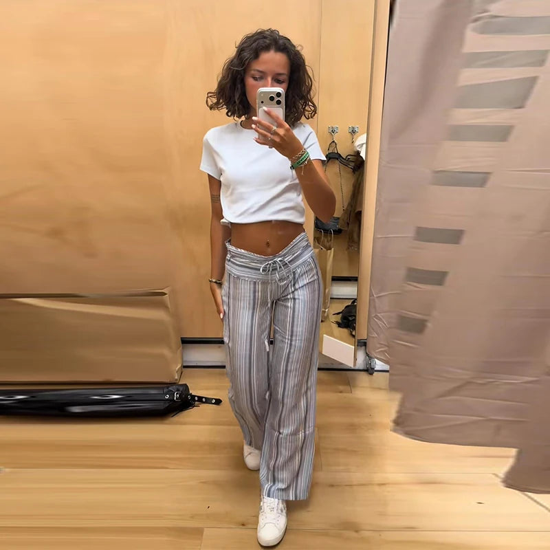 Color Block Rainbow Stripe Wide Leg Jeans for Women