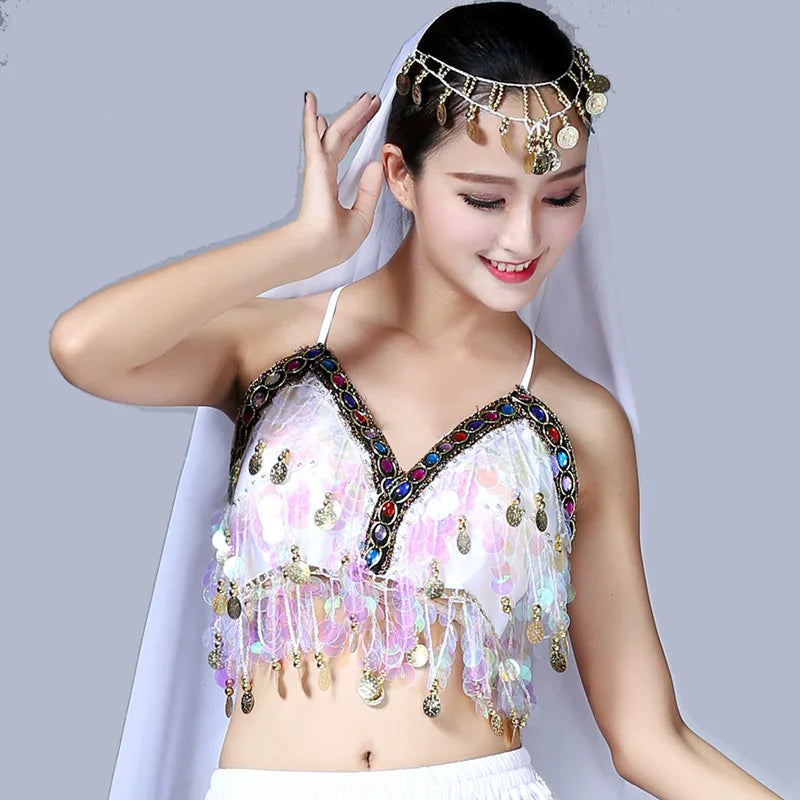 Shiny Colored Sequin Diamond Halter Crop Top for Women