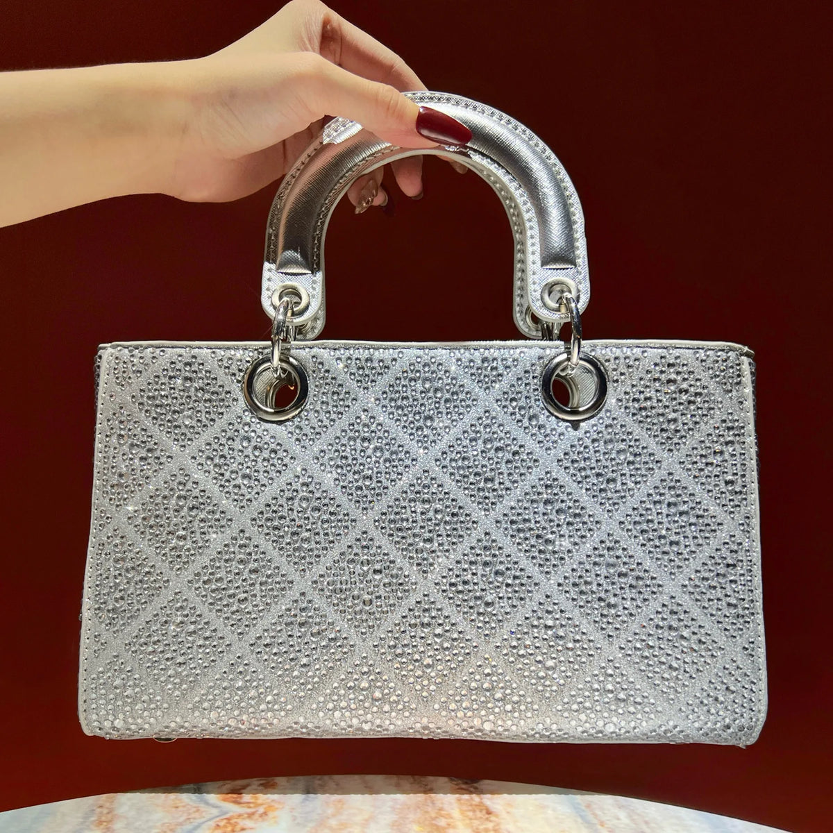 Rhinestone Party Handbag With Messenger Strap for Women