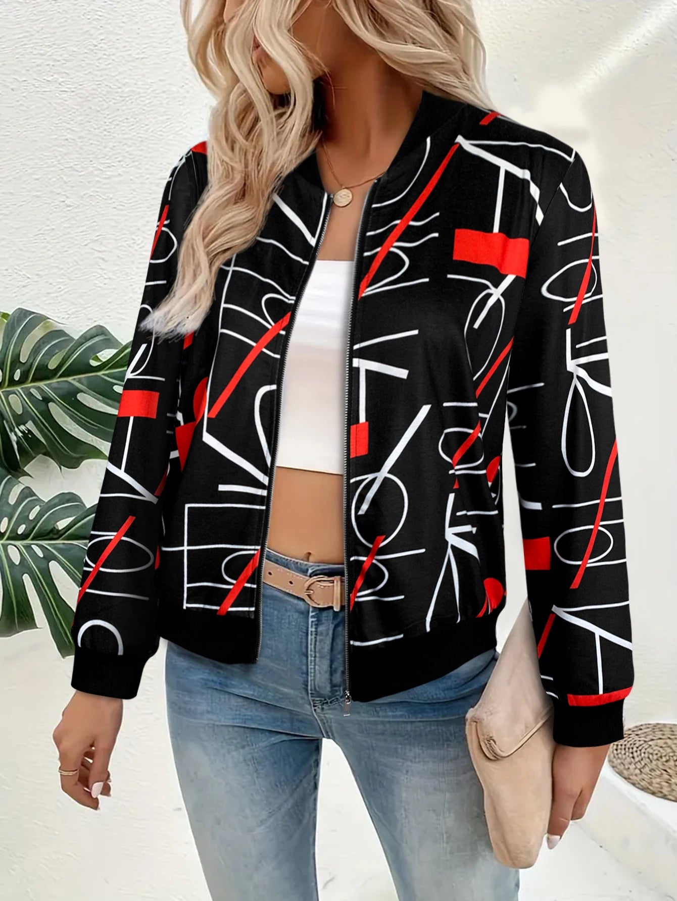 Women's Zip - Up Bomber Jacket, Zebra Print Design, Long - Sleeve, Ideal for Casual & Streetwear, Must - Have Fall Outerwear