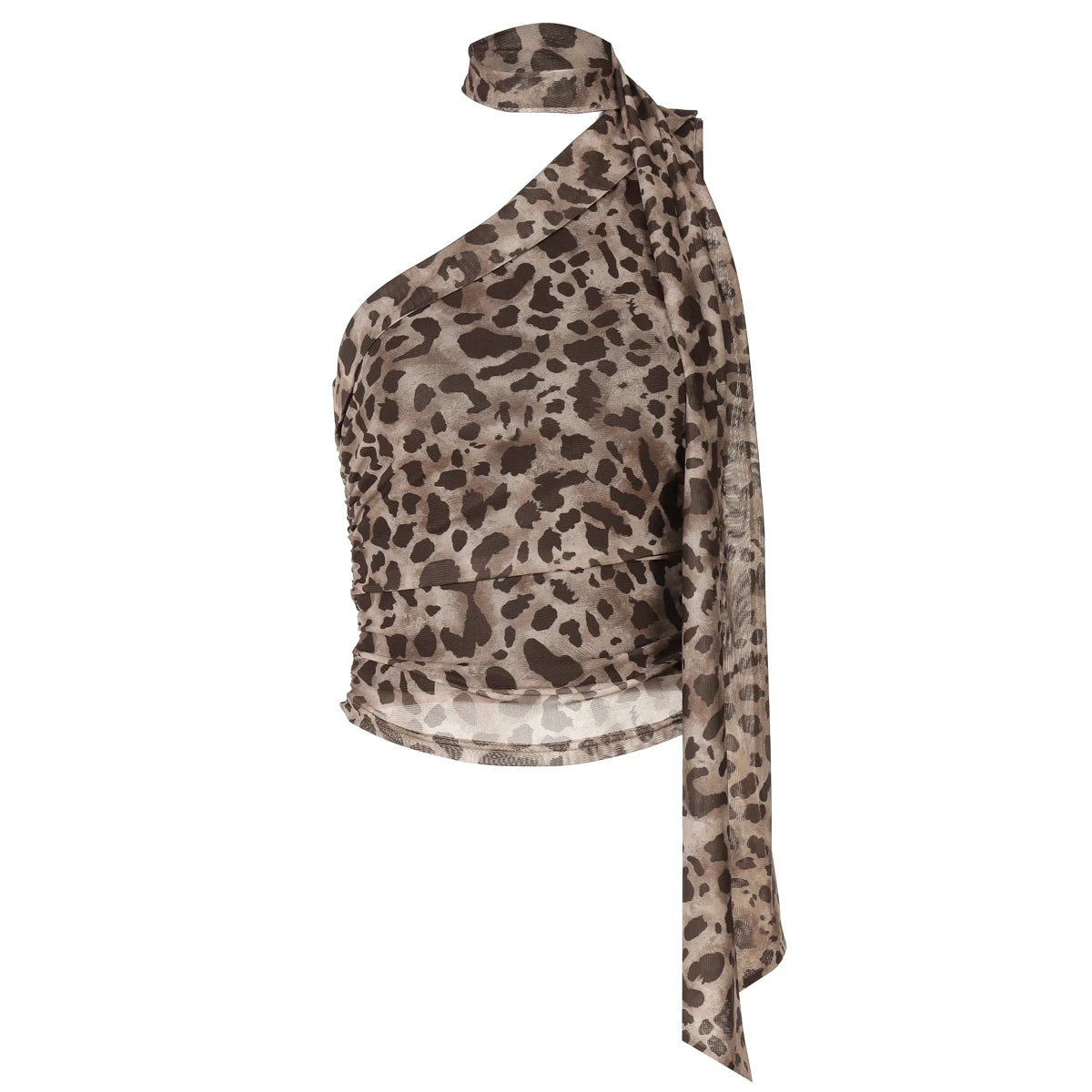 Leopard Print One Shoulder Slim Crop Tank Top for Women