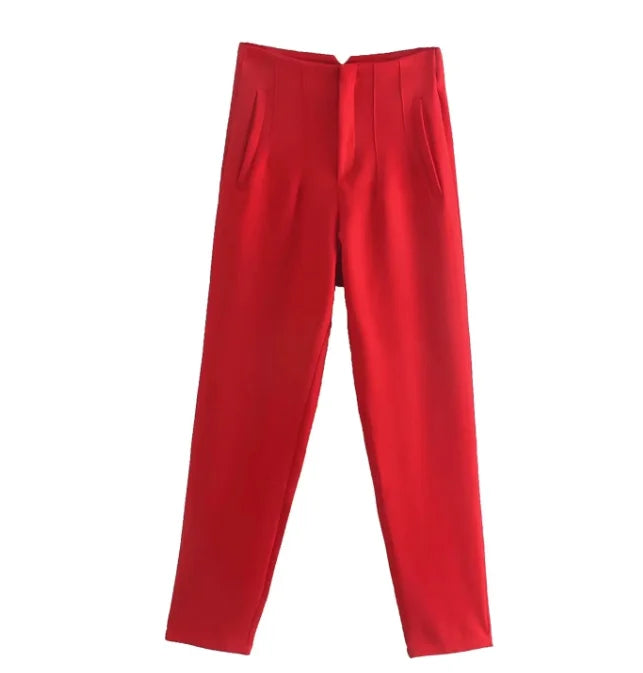 Solid Color Office Slim Fit Pencil Pants for Women
